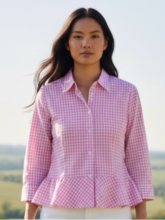 Ralph Lauren Tops - Vintage Ralph Lauren Peplum Gingham Check Pink White Preppy Cottage Top Womens 6